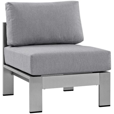 MODWAY Shore Outdoor Patio Aluminum Armless Chair, Silver and Gray EEI-2263-SLV-GRY